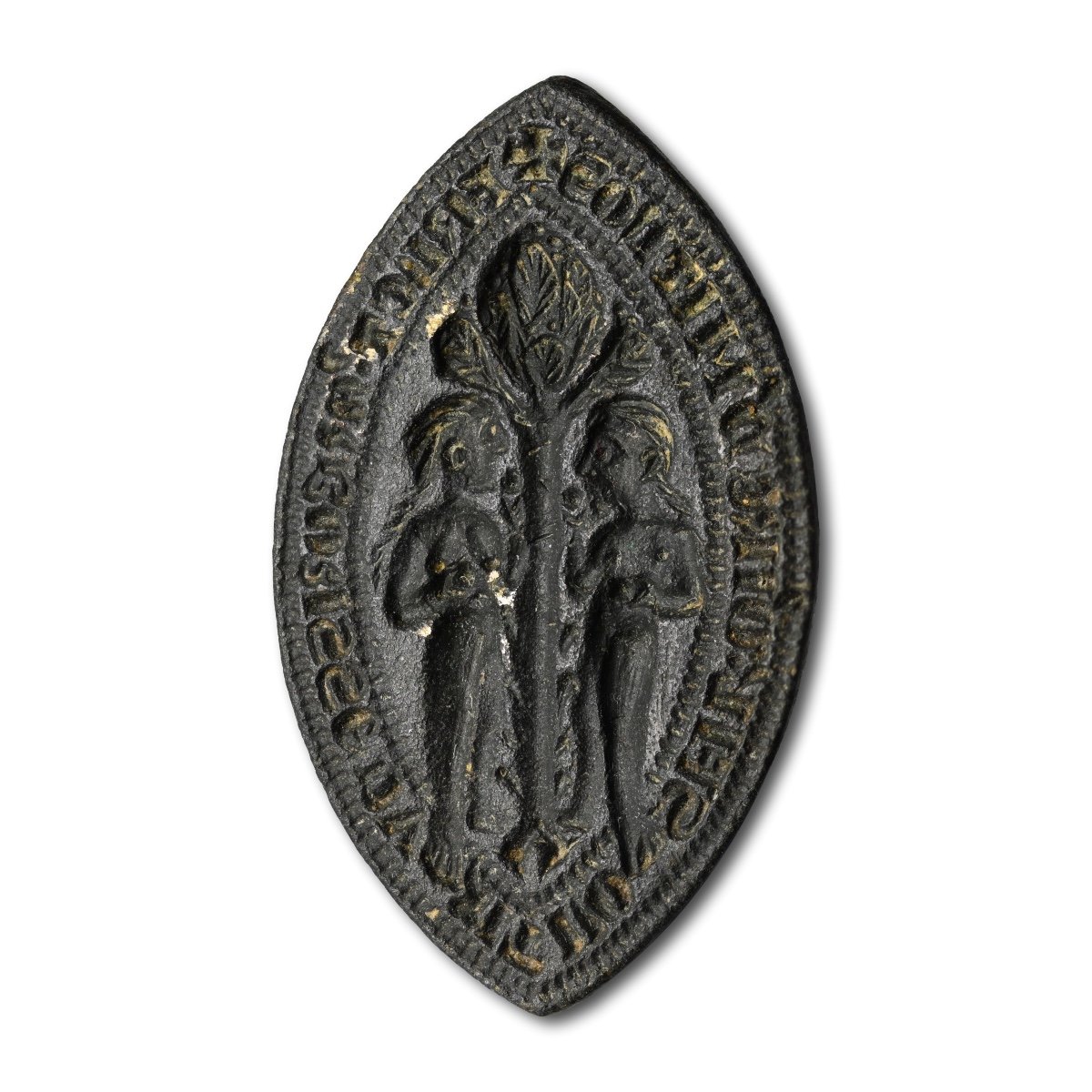 Medieval Bronze Seal Of Two Women Eating Fruit. English, 14th Century.-photo-3
