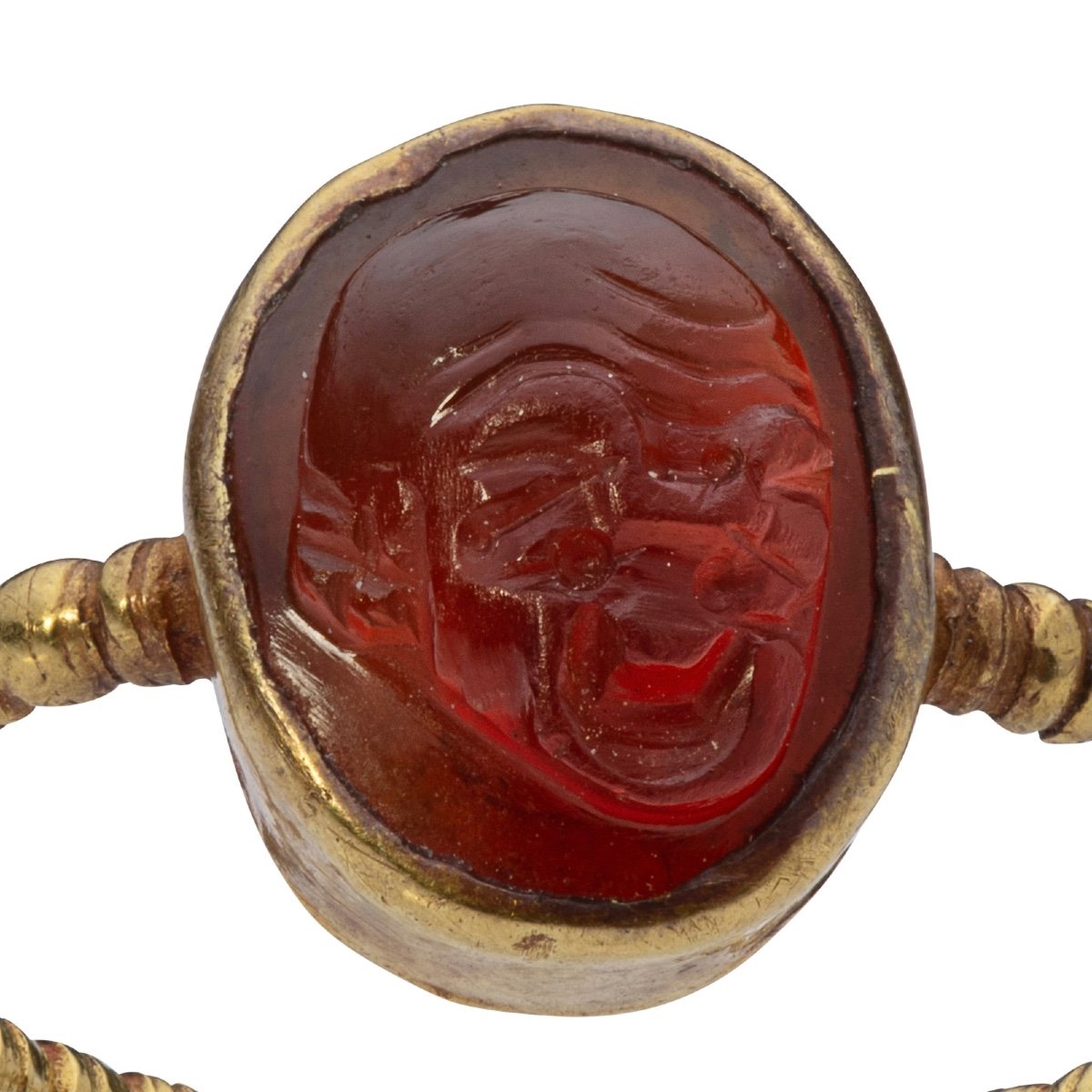 Ancient Roman Gold Ring With A Carnelian Cameo Of A Comic Mask, 1st Century Bc.-photo-2