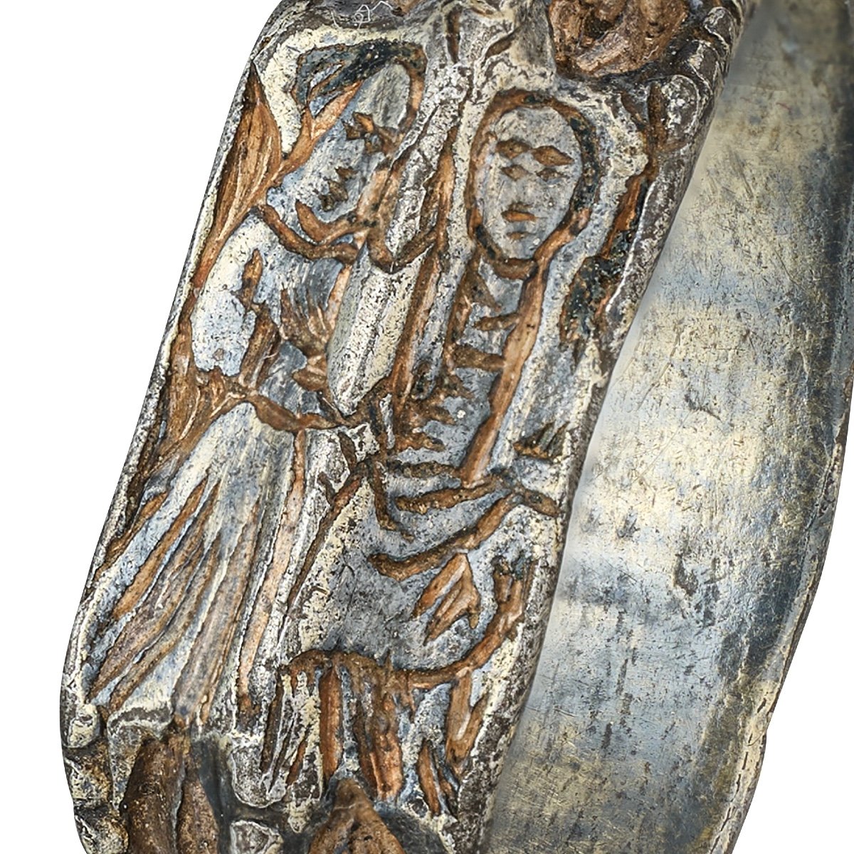 Silver Gilt Iconographic Ring With Female Saints. English, 15th Century.-photo-2
