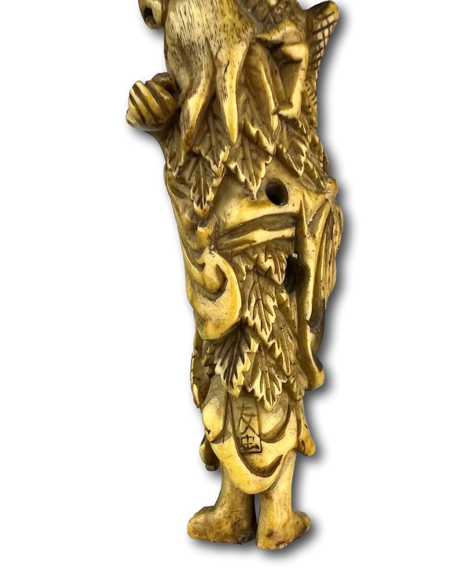 Large Stag Antler Netsuke Of Bashiko Sennin. Japan, 18th Century.-photo-4