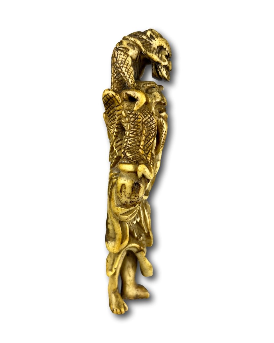 Large Stag Antler Netsuke Of Bashiko Sennin. Japan, 18th Century.-photo-3
