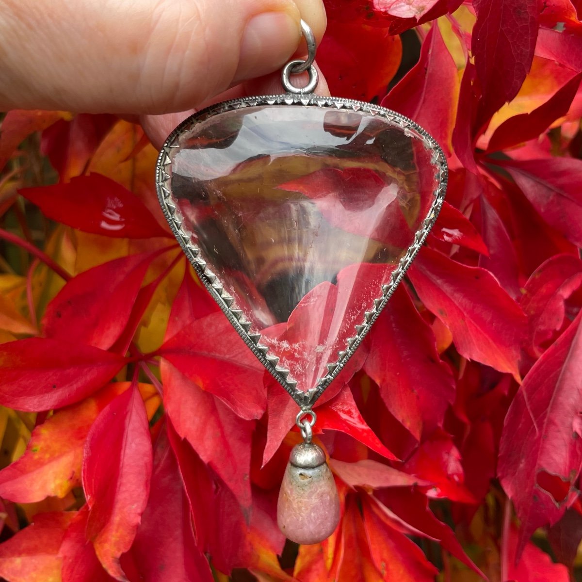 Grande Amulette En Cristal De Roche En Forme De Cœur Montée Sur Argent. Allemagne, XVIIe Siècle-photo-4