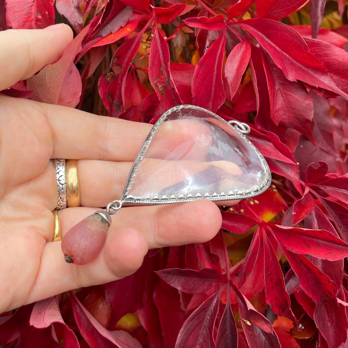 Grande Amulette En Cristal De Roche En Forme De Cœur Montée Sur Argent. Allemagne, XVIIe Siècle-photo-5