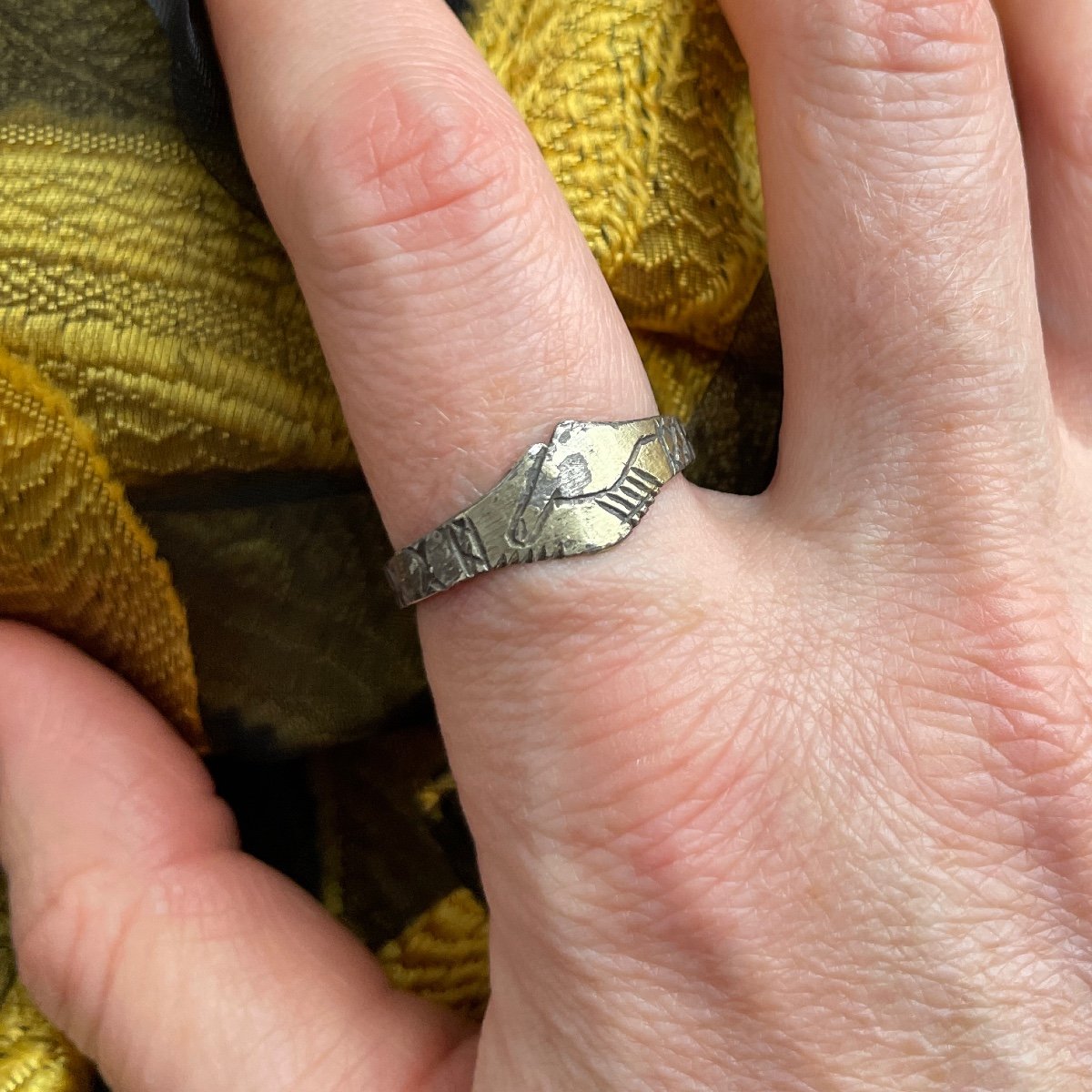 Bague Fede En Argent Doré Gravée De Symboles ésotériques. Anglais, XVe Siècle. -photo-7