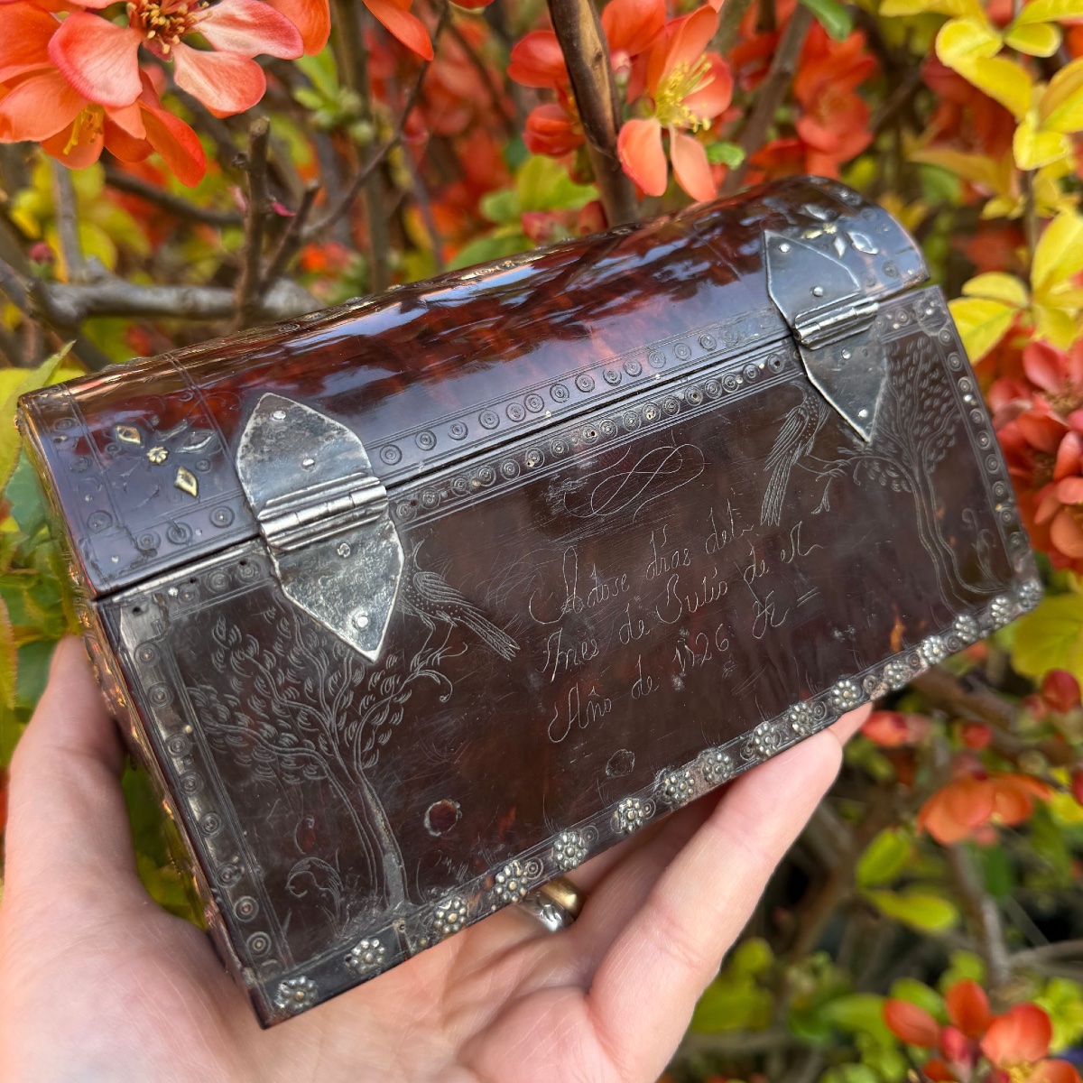 Documentary Tortoiseshell Casket From The Zúñiga Family Workshop, Dated 1726.-photo-8