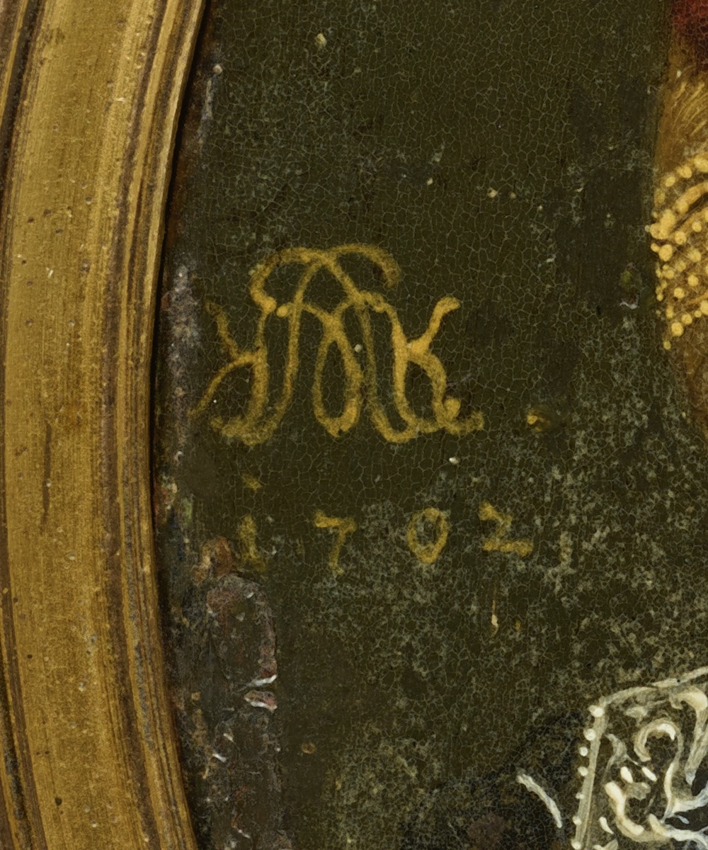 Huile Sur Cuivre Représentant Une Jeune Fille, Datée De 1702. Allemagne, Début Du XVIIIe Siècle-photo-2