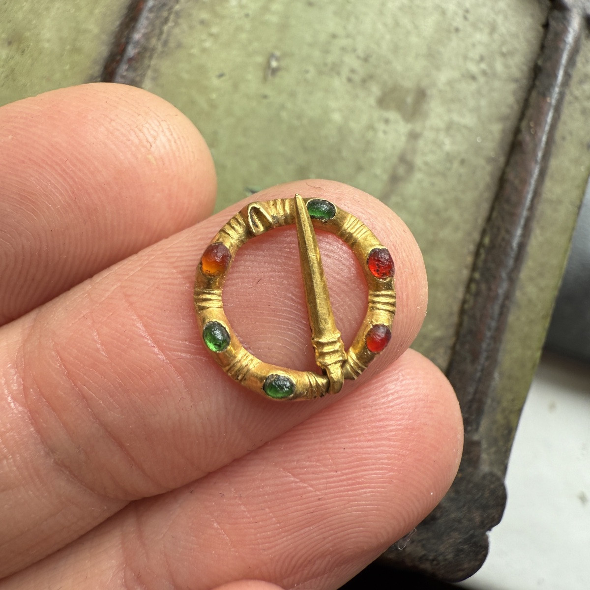 Gold Ring Brooch With Glass Gems. French Or English, 13th Century.  -photo-4