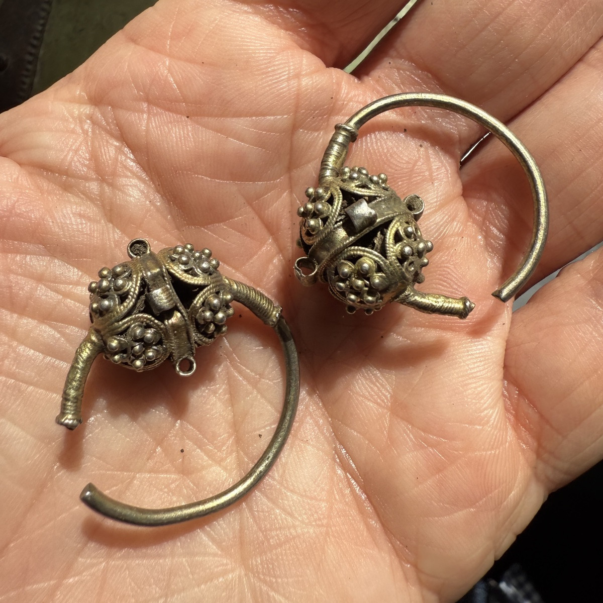 Pair Of Silver-gilt Filigree Hoop Earrings. Byzantine Empire, 8–12th Century Ad.-photo-1
