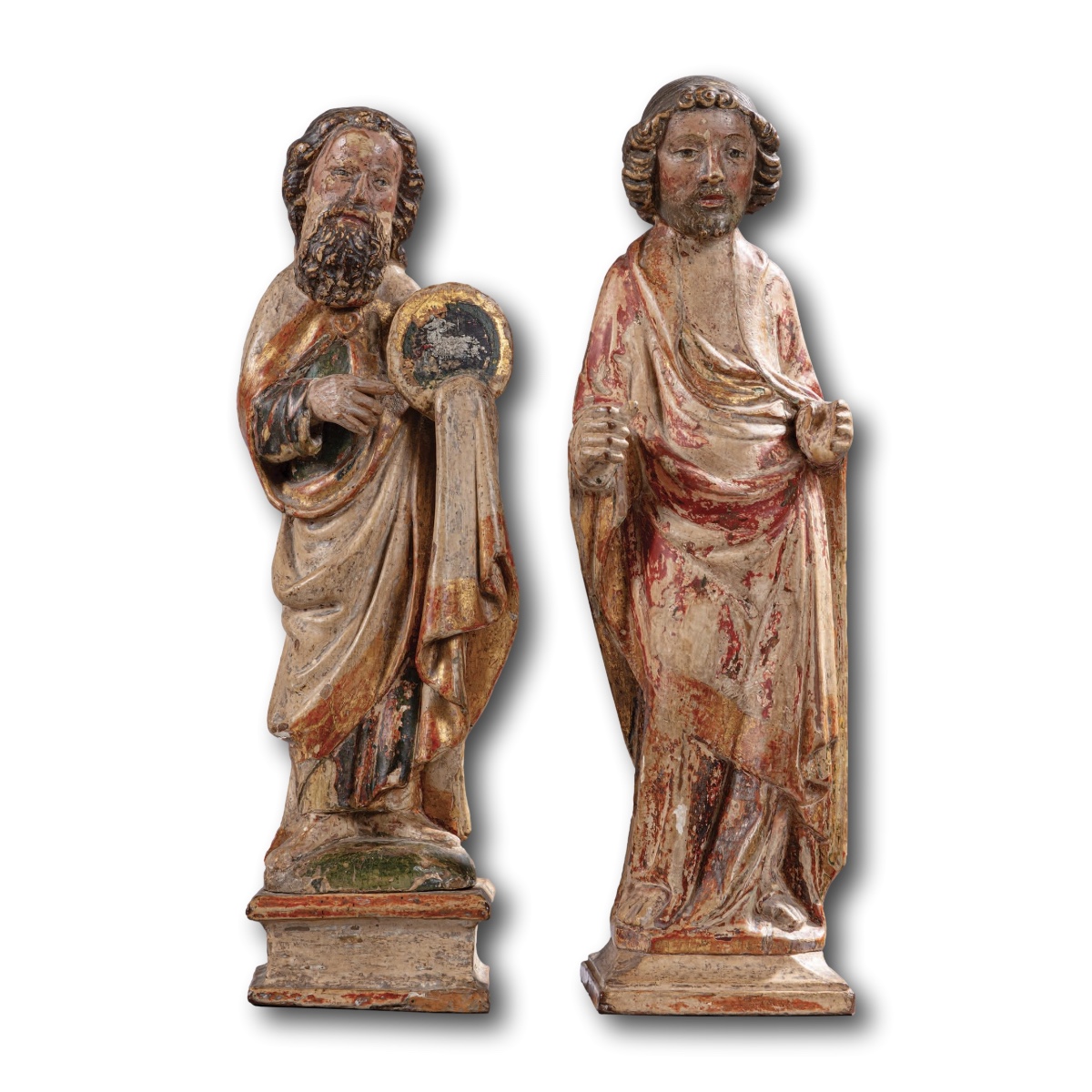 Polychrome Sculptures Of St. John And A Reliquary Figure. Germany, 14th Century.