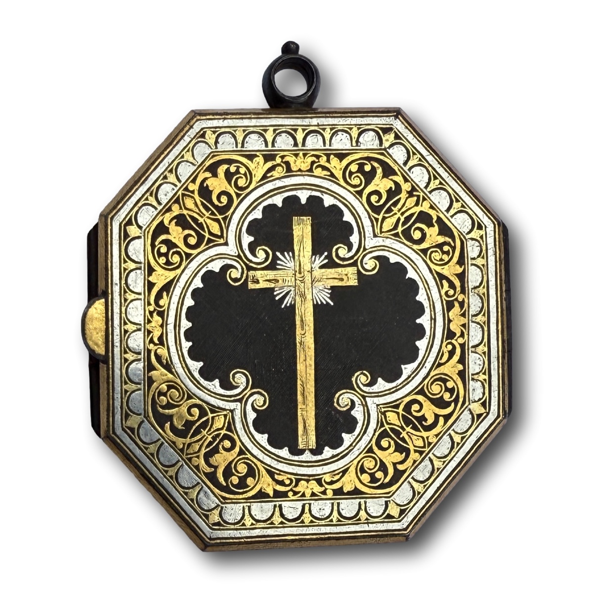 Damascened Devotional Pendant. Spain, Probably Toledo, 17th Century.