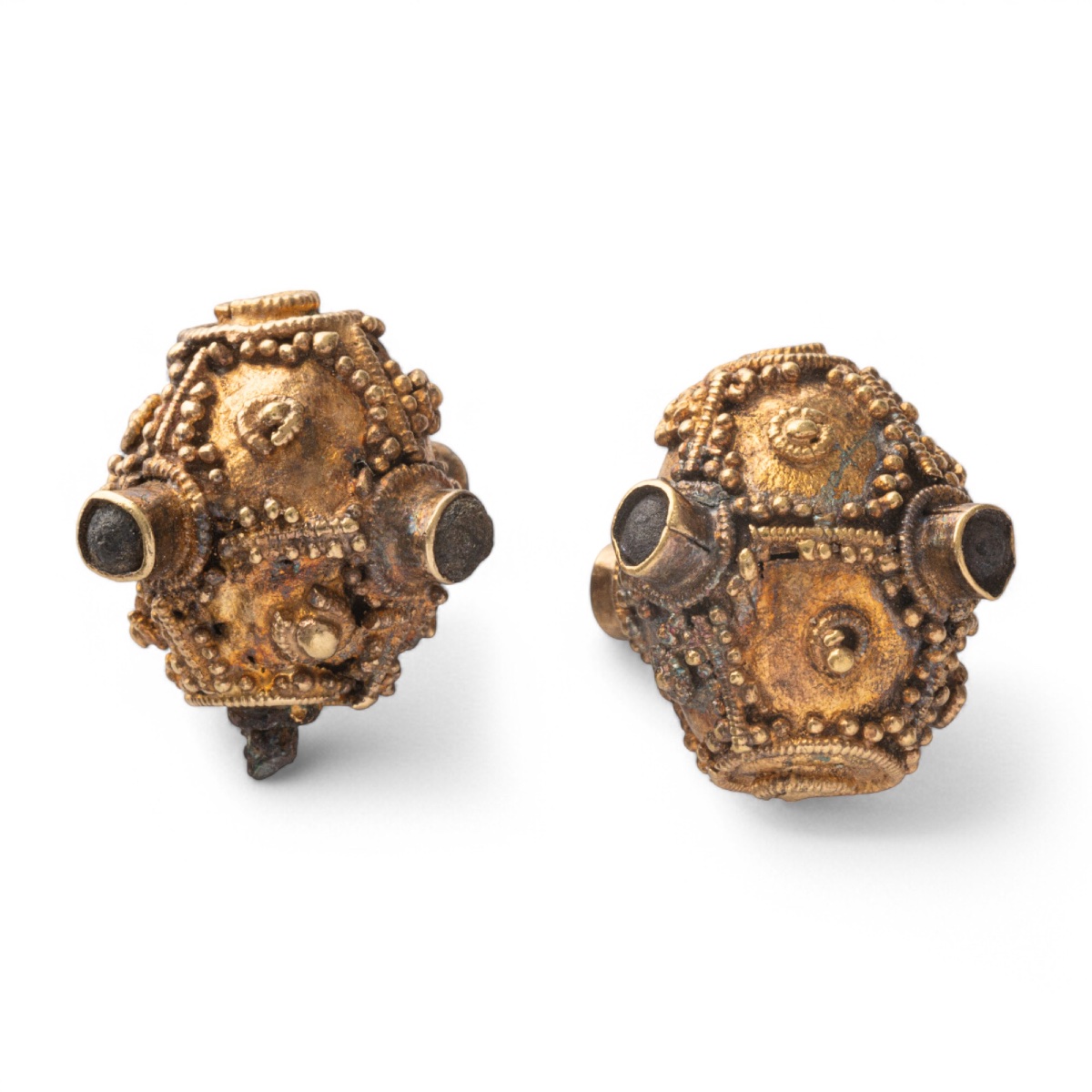 Two Anglo-saxon Gold Cannetille Beads With Glass Inlays. England, 7th Century Ad-photo-2