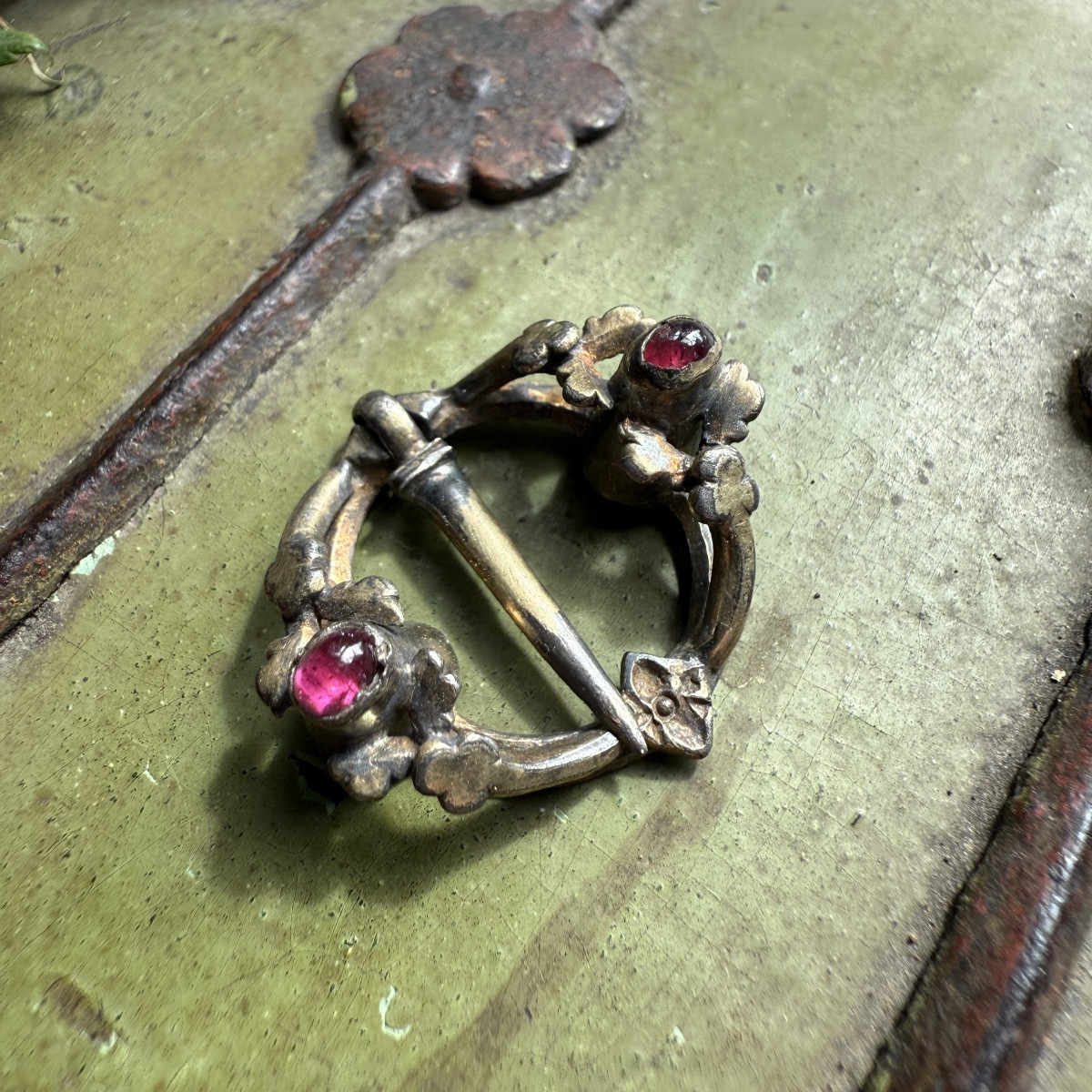 Medieval Silver Brooch With Garnets. English Or French, 13th - 14th Century. -photo-3