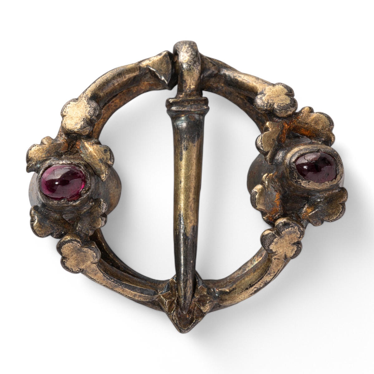 Medieval Silver Brooch With Garnets. English Or French, 13th - 14th Century. 