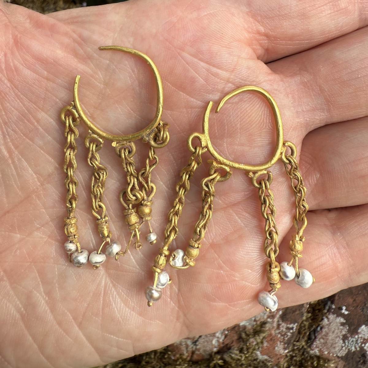 Boucles d'oreilles romaines en or avec pendants de perles. Méditerranée orientale, IVe-VIe sièc-photo-4