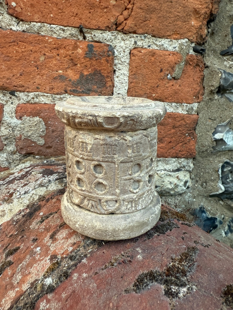Limestone Portable Altar. English, 12th Century.-photo-1
