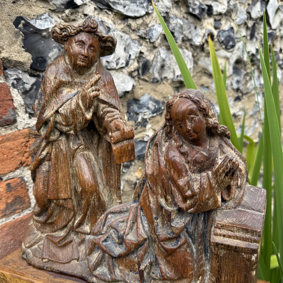 Oak Relief Of The Annunciation. Southern Netherlands, Early 16th Century.-photo-3