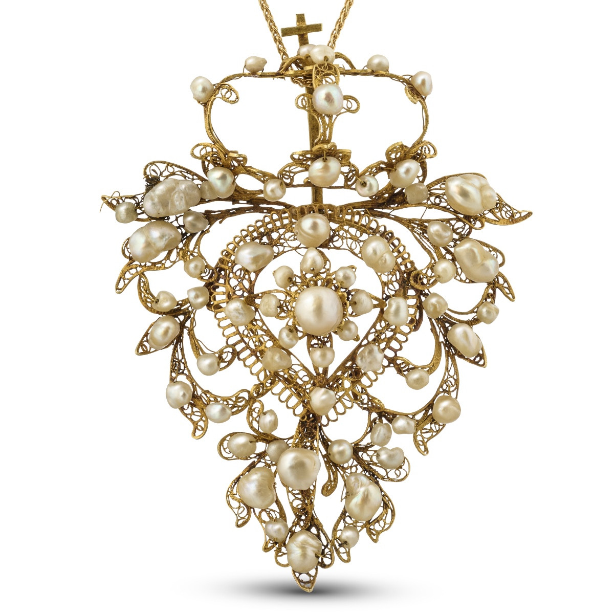 Pendentif en filigrane en forme de Sacré-Cœur flamboyant. Espagne, XVIIe siècle.  