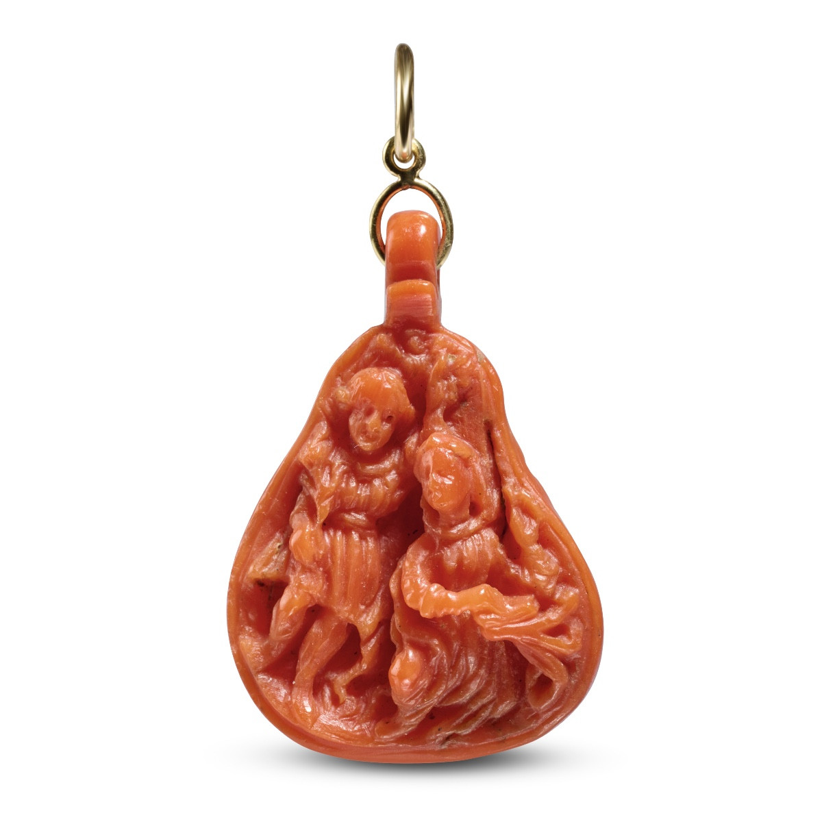Double-sided Coral And Gold Devotional Pendant. Sicily, 17th Century.  