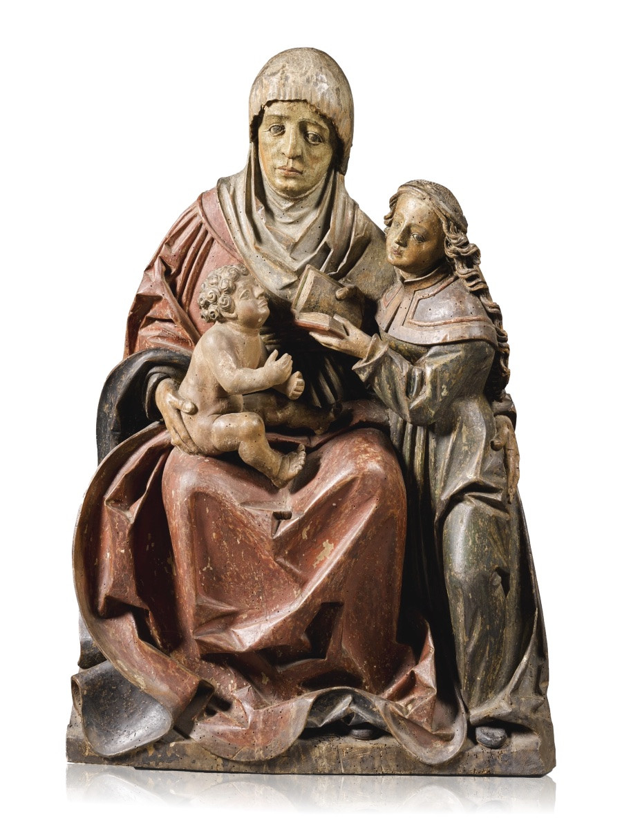 Polychromed Limewood Sculpture Of Anna Selbdritt. South German, 16th Century.-photo-2