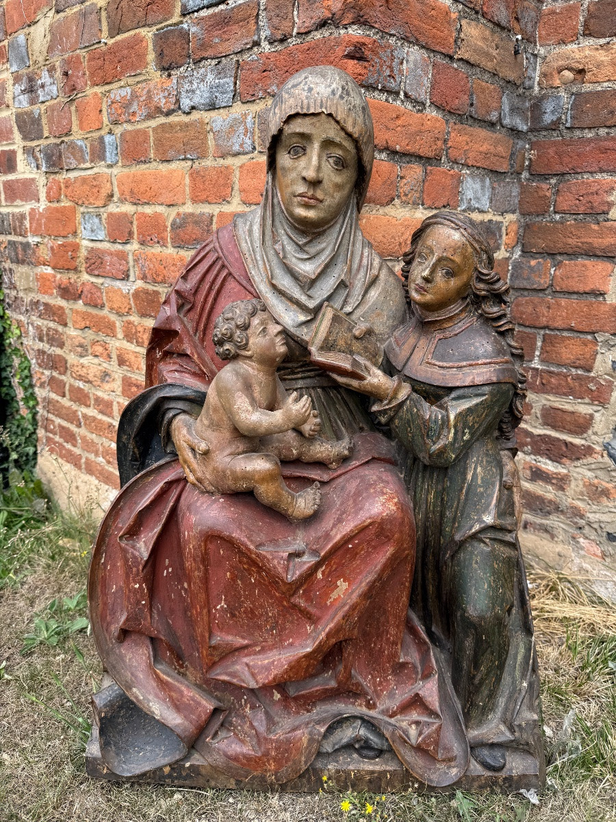 Polychromed Limewood Sculpture Of Anna Selbdritt. South German, 16th Century.-photo-3