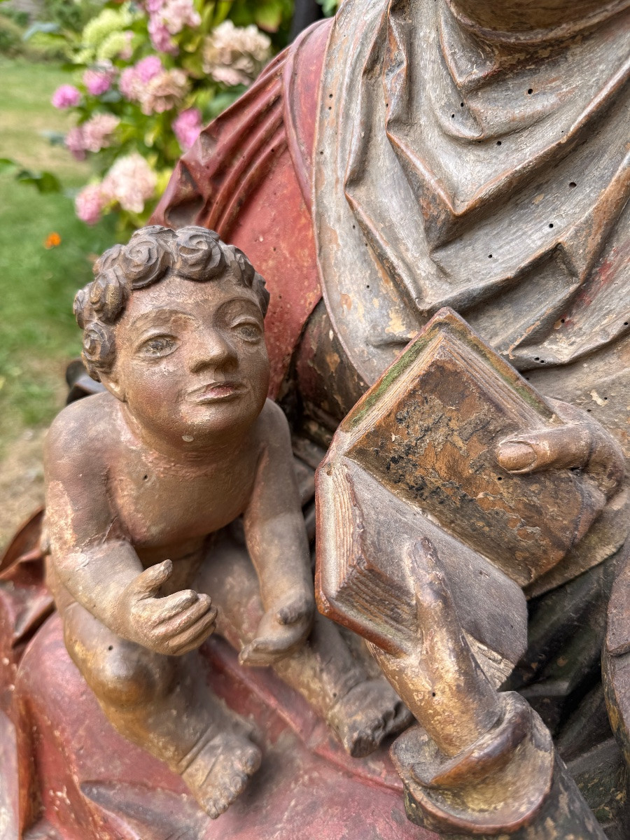Polychromed Limewood Sculpture Of Anna Selbdritt. South German, 16th Century.-photo-2