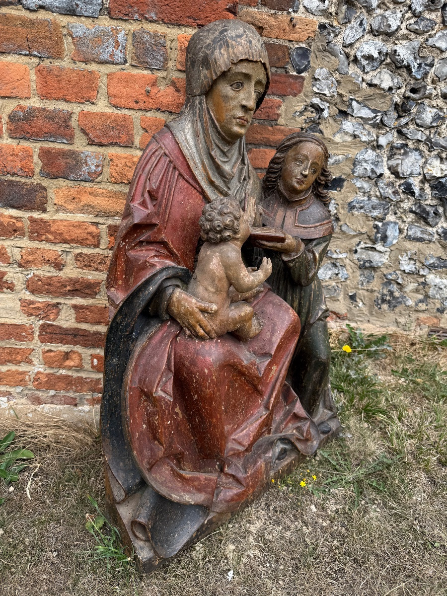 Polychromed Limewood Sculpture Of Anna Selbdritt. South German, 16th Century.-photo-3