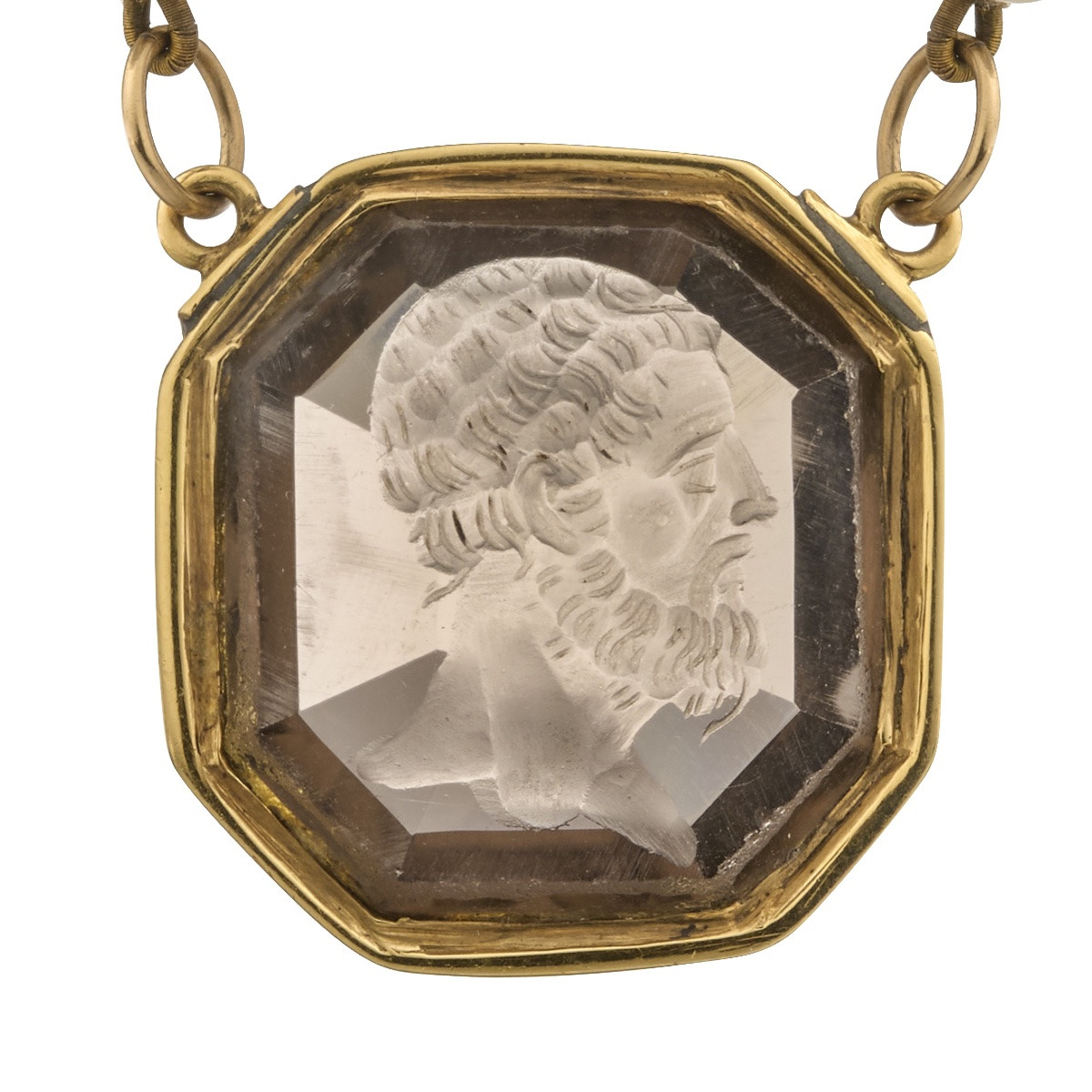 Collier intaille en quartz fumé, monture en or, XIXe siècle.  -photo-2