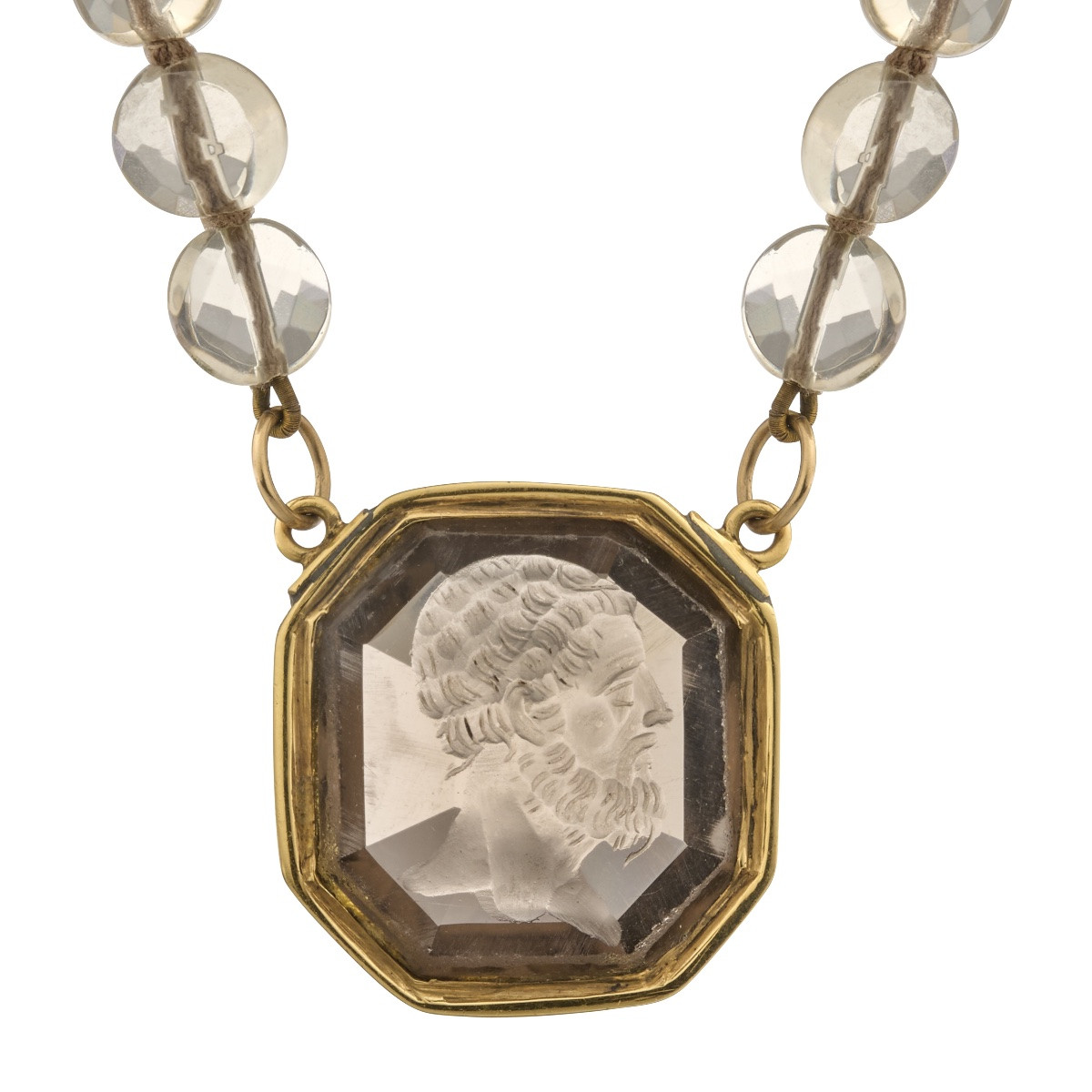 Collier intaille en quartz fumé, monture en or, XIXe siècle.  -photo-3