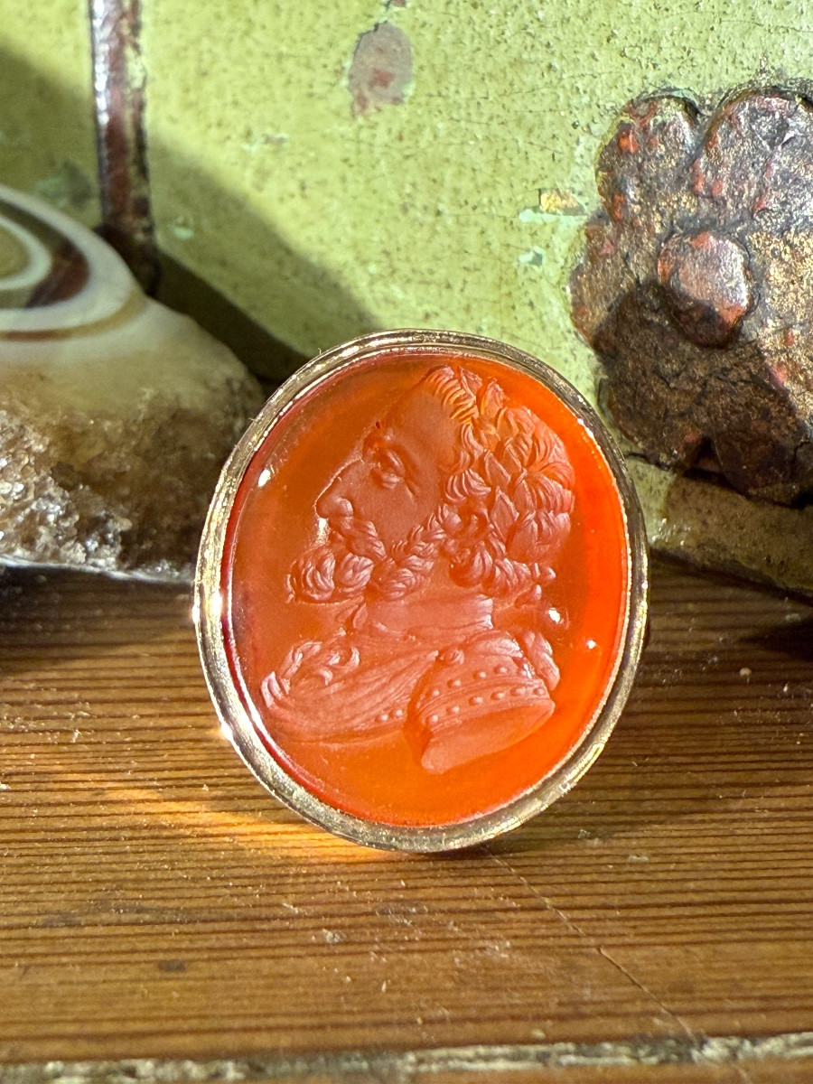 Carnelian Intaglio Ring Depicting King Henri IV Of France. French, 19th Century.-photo-3
