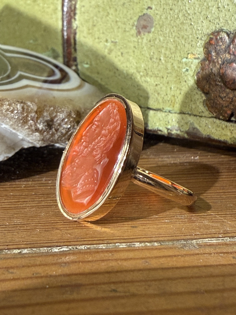 Carnelian Intaglio Ring Depicting King Henri IV Of France. French, 19th Century.-photo-1