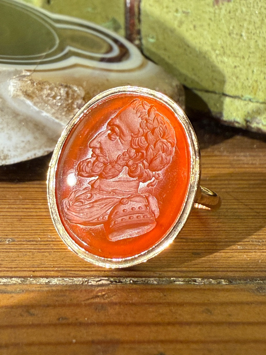 Carnelian Intaglio Ring Depicting King Henri IV Of France. French, 19th Century.-photo-2
