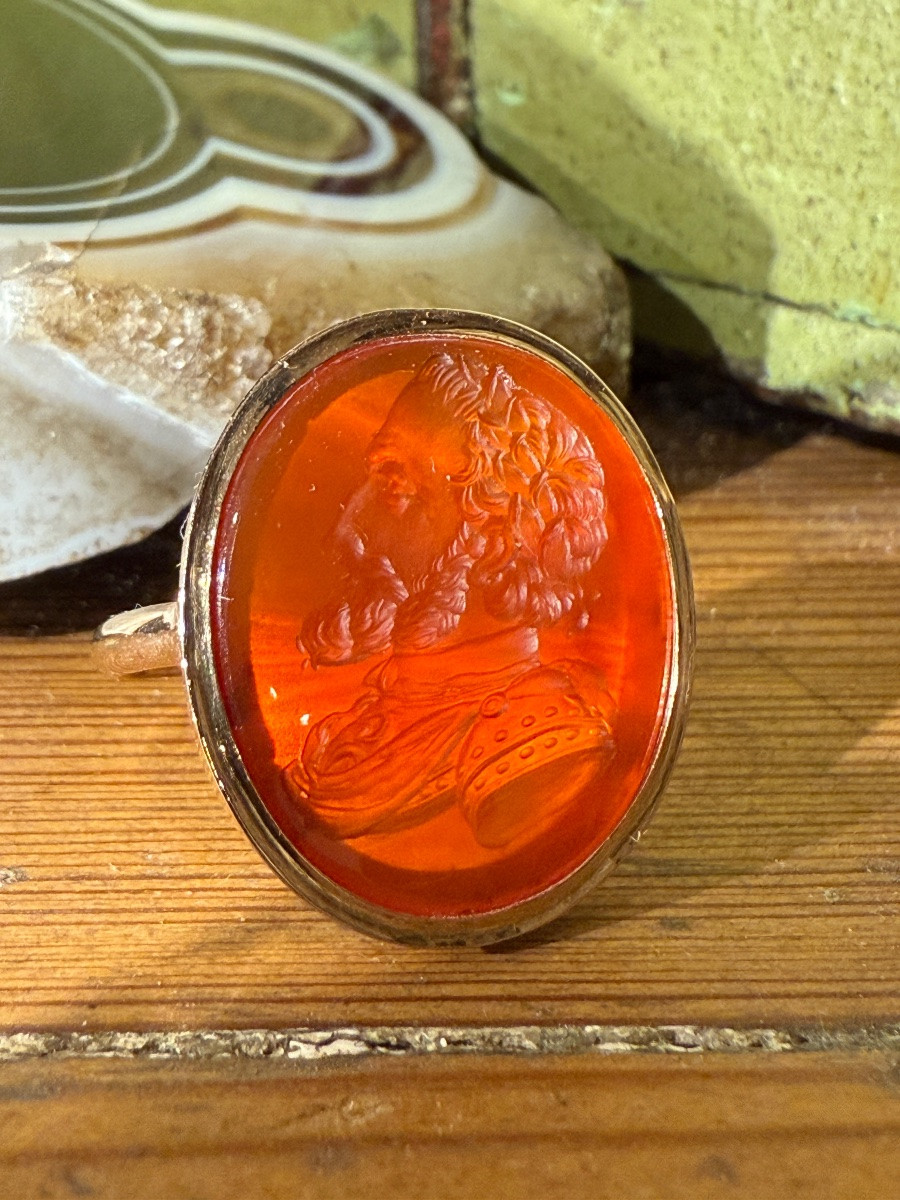 Carnelian Intaglio Ring Depicting King Henri IV Of France. French, 19th Century.-photo-3