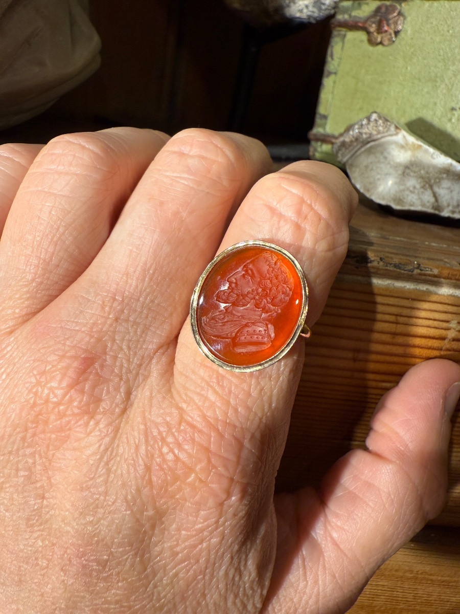 Carnelian Intaglio Ring Depicting King Henri IV Of France. French, 19th Century.-photo-6