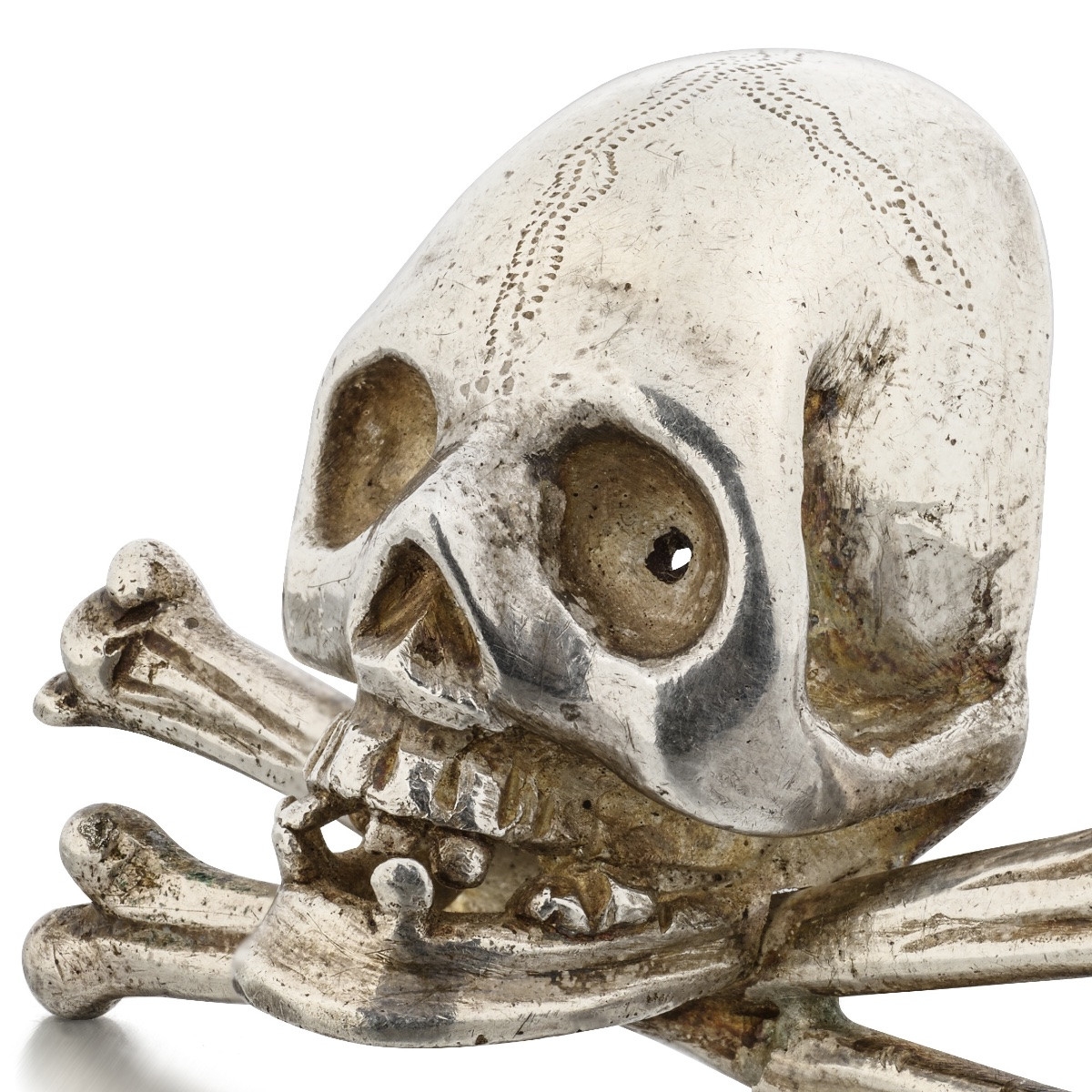 Silver Skull And Crossbones From The Base Of A Crucifix. Italian, 17th Century.-photo-2