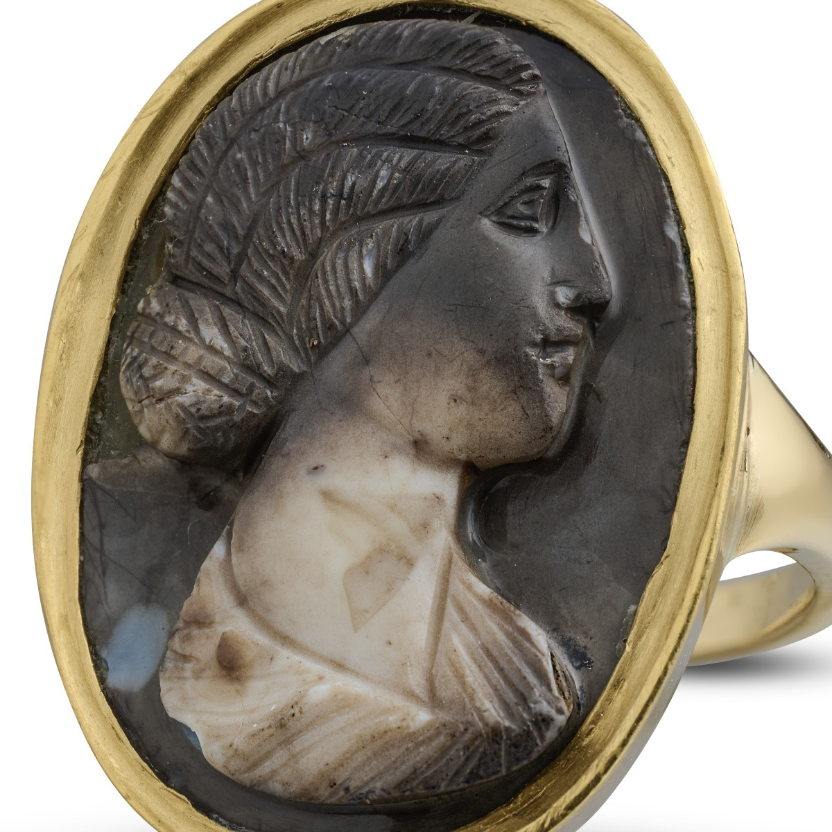 Bague en or avec camée romain en onyx calcifié représentant une jeune femme, IIe siècle apr. JC-photo-2