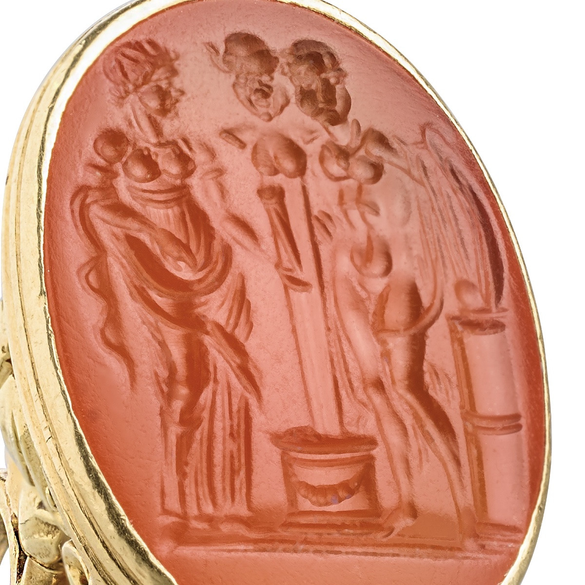 Gold Seal With Renaissance Intaglio Depicting A Hermes And Figures.-photo-2