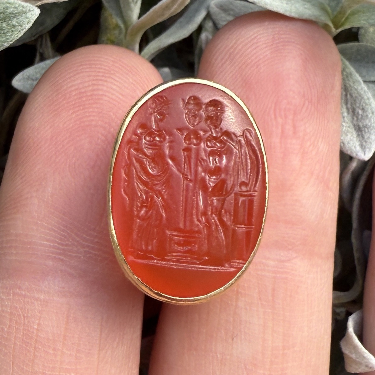 Gold Seal With Renaissance Intaglio Depicting A Hermes And Figures.-photo-2
