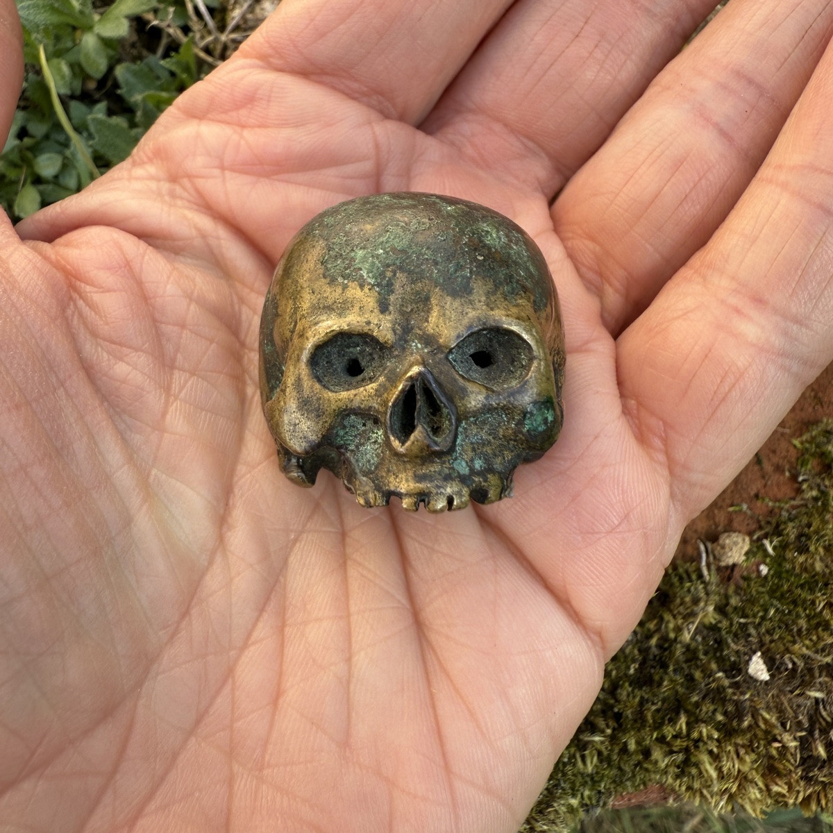 Bronze Skull Finial From The Base Of A Crucifix. French Or German, 17th Century.-photo-2