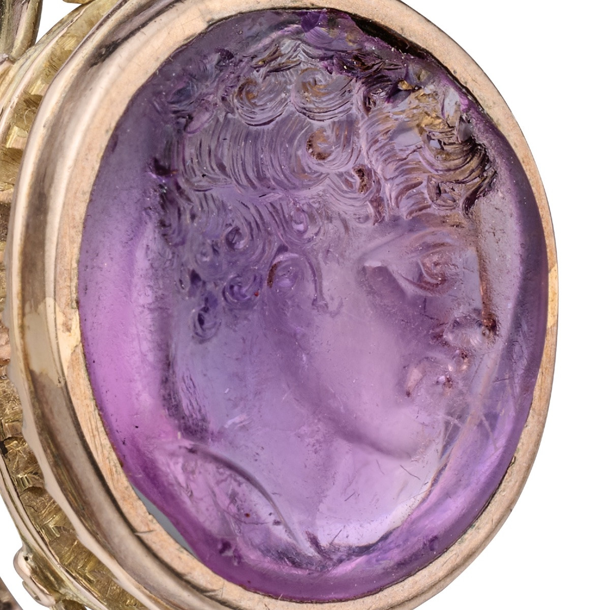 Intaille grecque hellénistique en améthyste représentant un jeune homme, bague en or du XIXe -photo-2