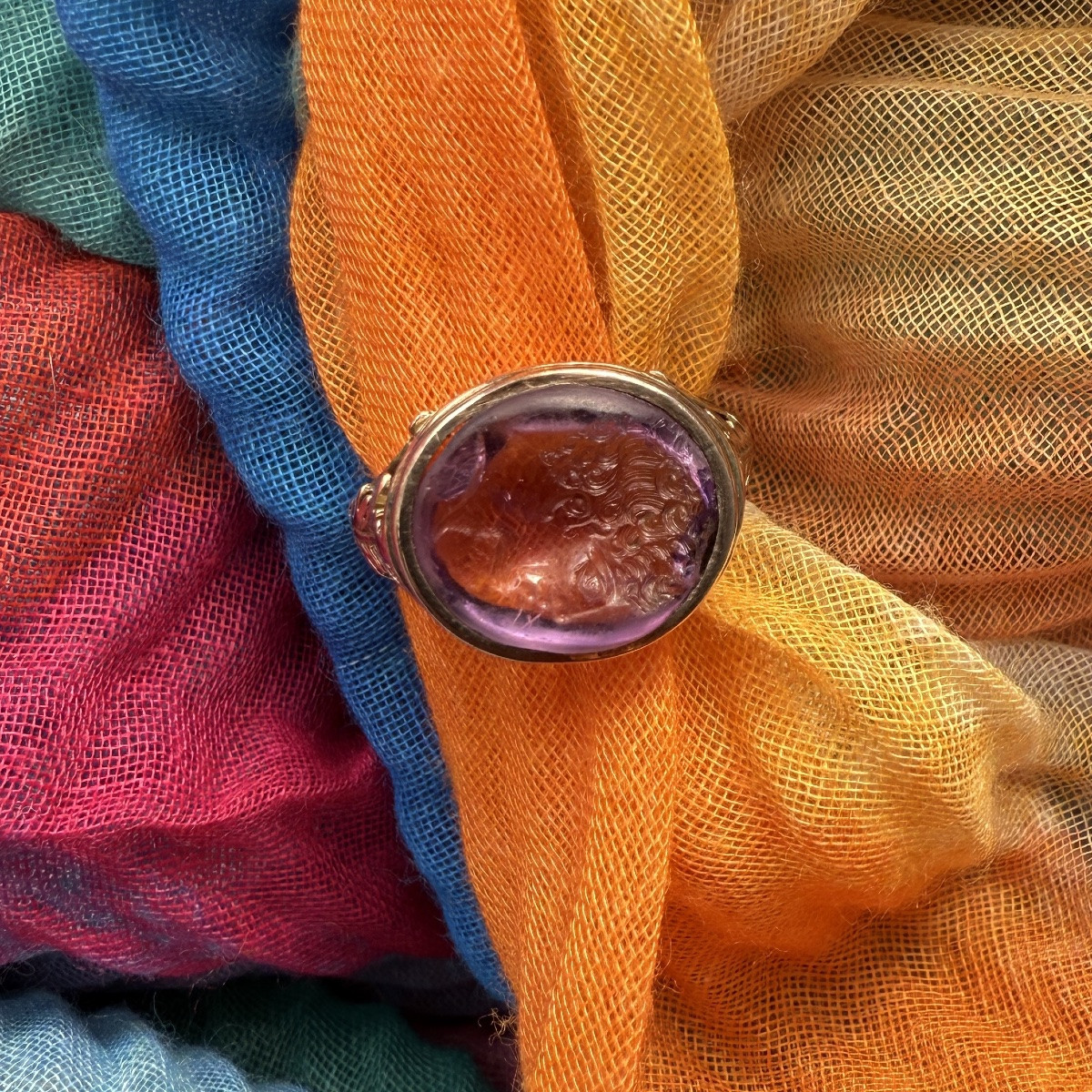 Intaille grecque hellénistique en améthyste représentant un jeune homme, bague en or du XIXe -photo-3