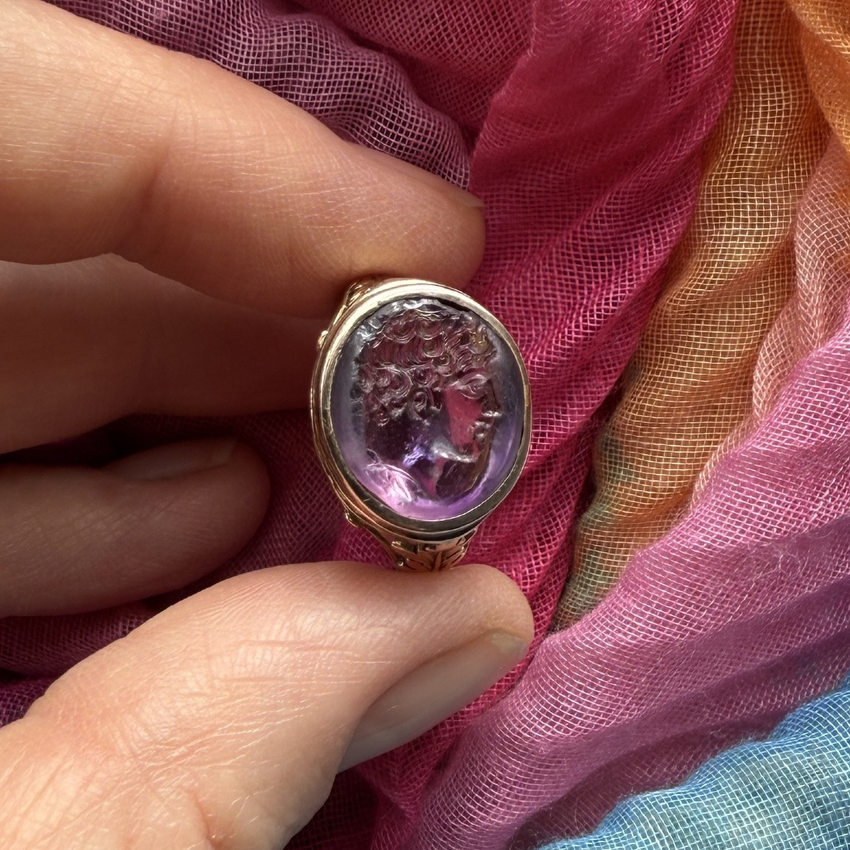 Intaille grecque hellénistique en améthyste représentant un jeune homme, bague en or du XIXe -photo-8