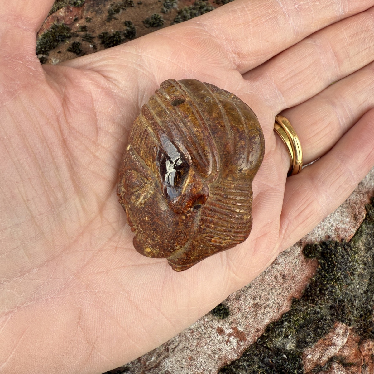 Pendentif tête en ambre étrusque. Étrurie, vers le Ve siècle av. J.-C.-photo-2