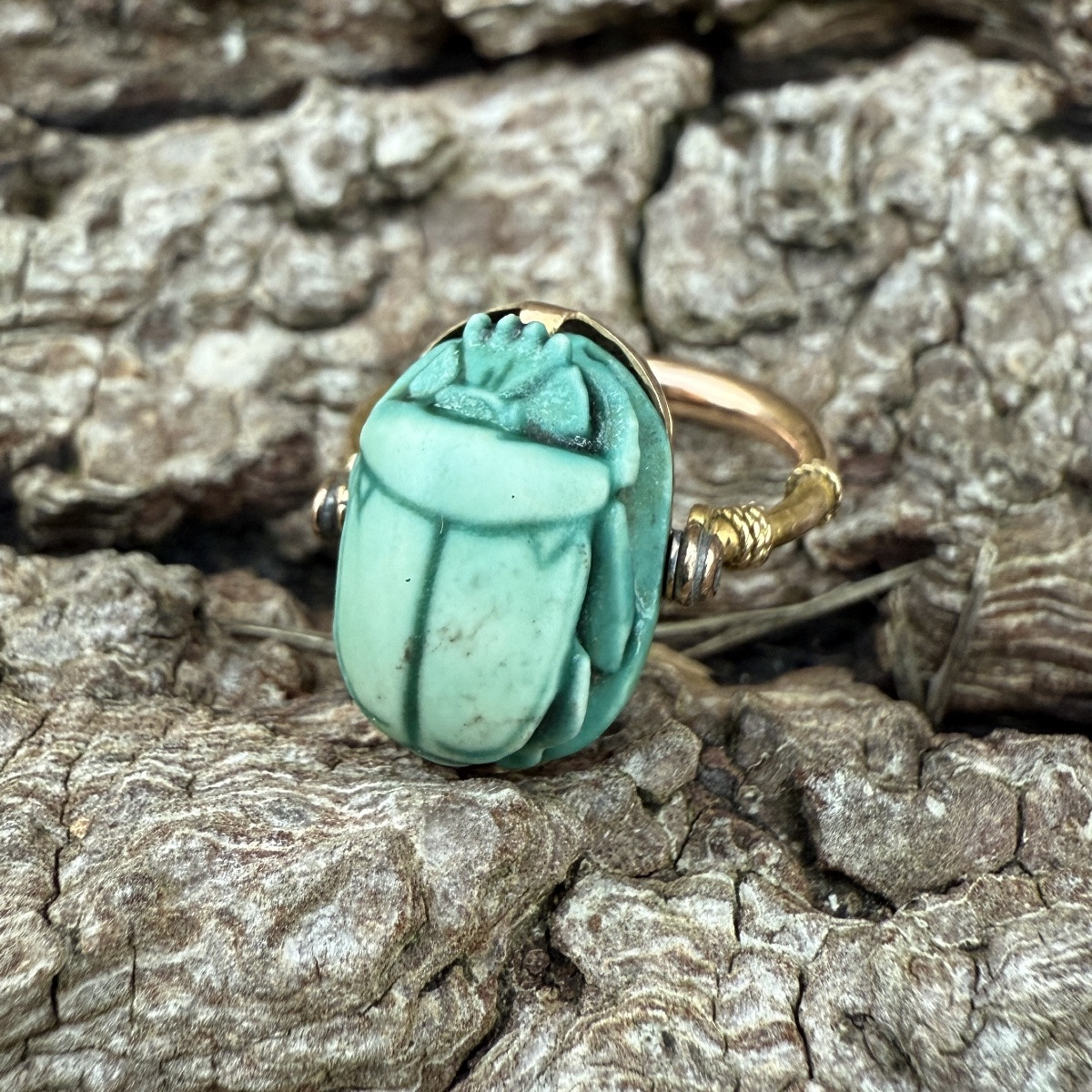 Antique Gold Ring Set With An Ancient Egyptian Faience Scarab.-photo-3