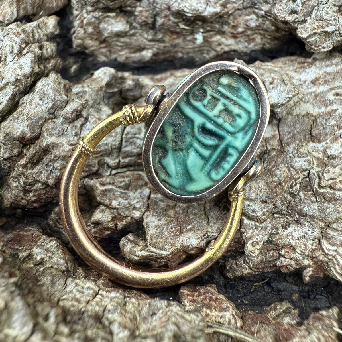 Antique Gold Ring Set With An Ancient Egyptian Faience Scarab.-photo-2