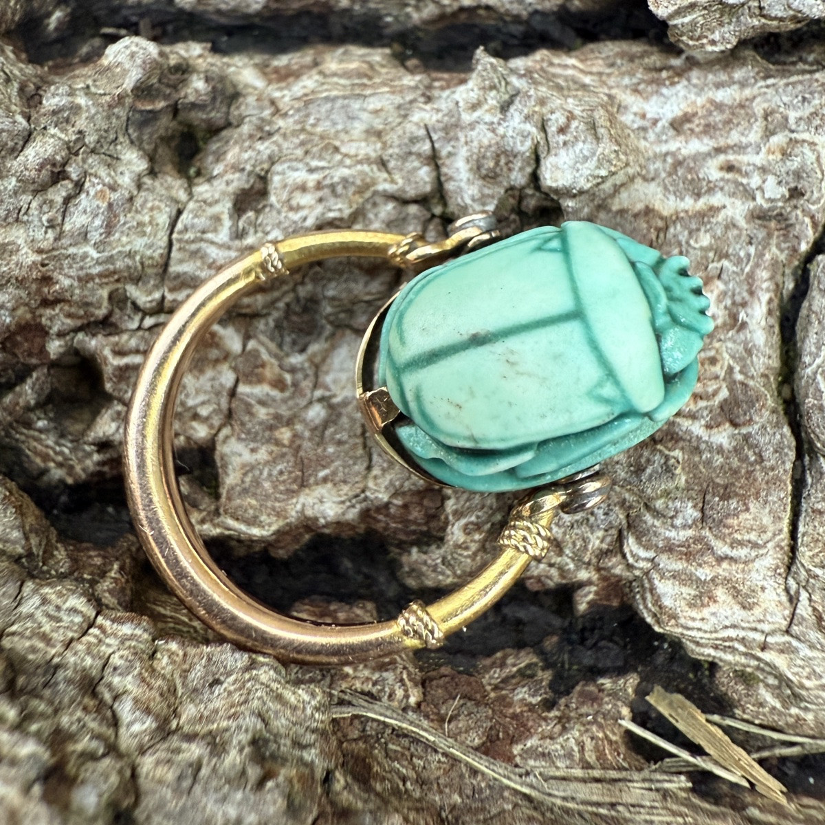 Antique Gold Ring Set With An Ancient Egyptian Faience Scarab.-photo-3