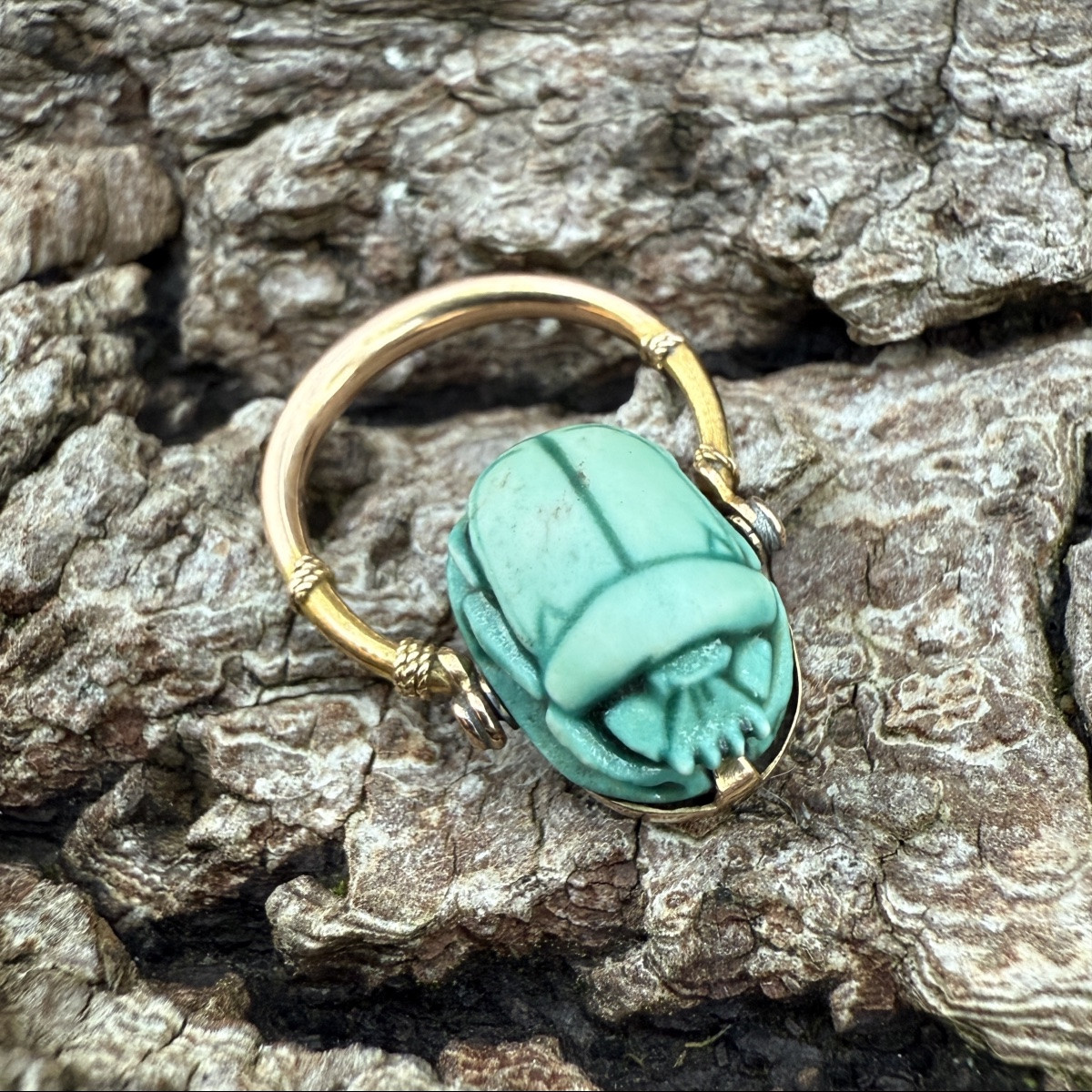 Antique Gold Ring Set With An Ancient Egyptian Faience Scarab.-photo-4