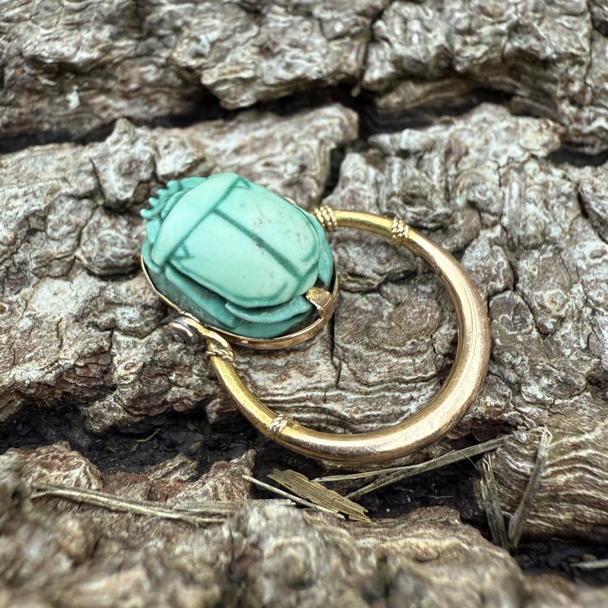 Antique Gold Ring Set With An Ancient Egyptian Faience Scarab.-photo-5