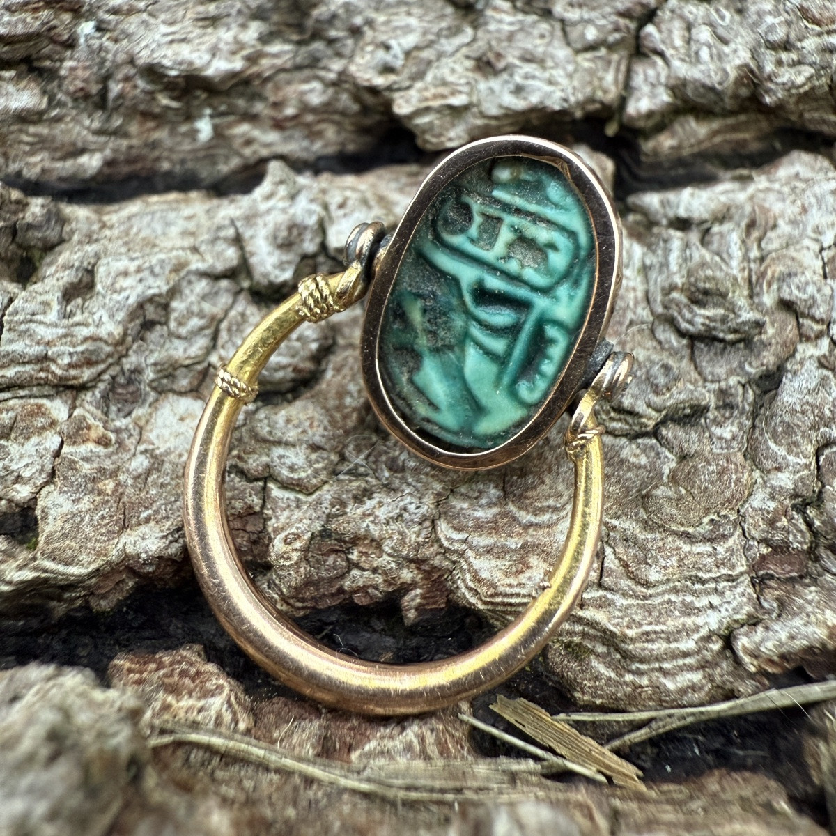 Antique Gold Ring Set With An Ancient Egyptian Faience Scarab.-photo-6