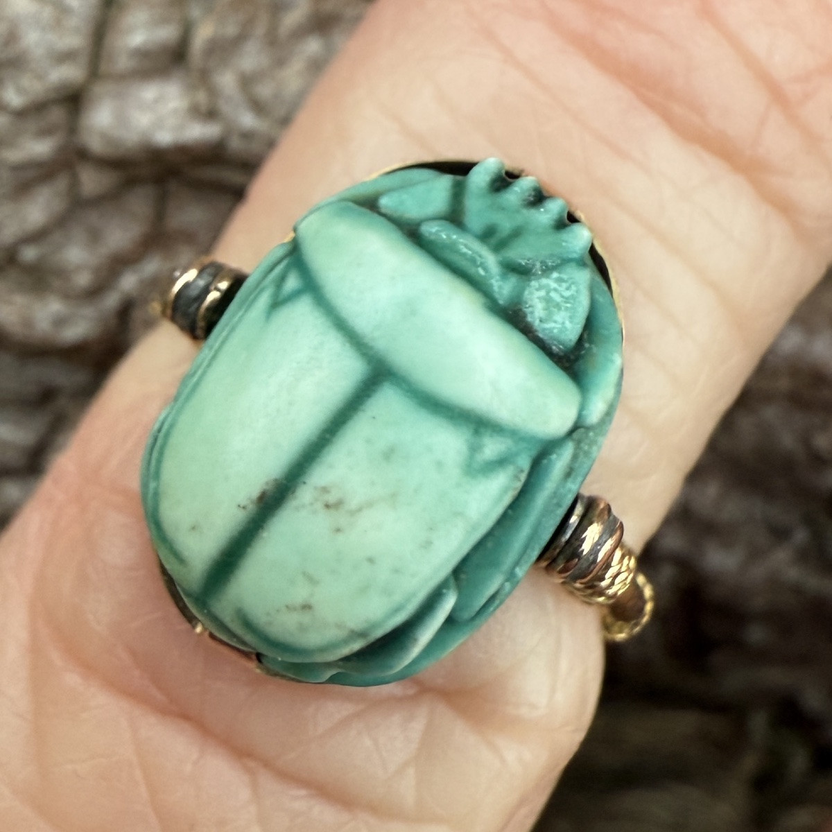 Antique Gold Ring Set With An Ancient Egyptian Faience Scarab.-photo-7