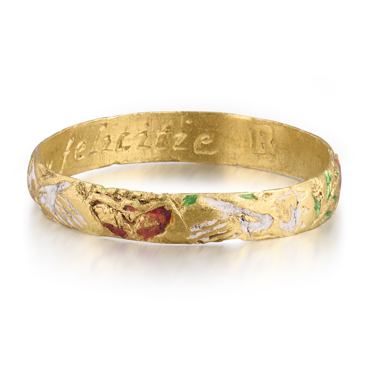 Enamelled Gold Posy Ring “thy Constancie, My Felicitie”. England, 17th Century.
